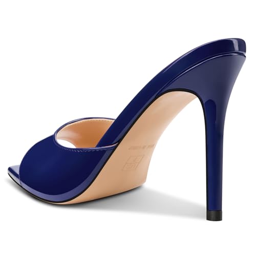 Image of TNYNFBEB Womens Stiletto High Peep Open Pointed Toe Sandals Mules Shoes Slip-on Slingback Office Party Dress Patent Leather Summer 3.9 Inches Heels