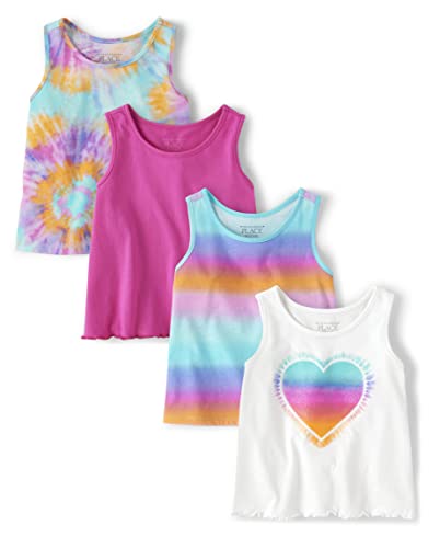 Image of The Children's Place Toddler Girls Sleeveless Lettuce Edge Tank Tops 4 Pack