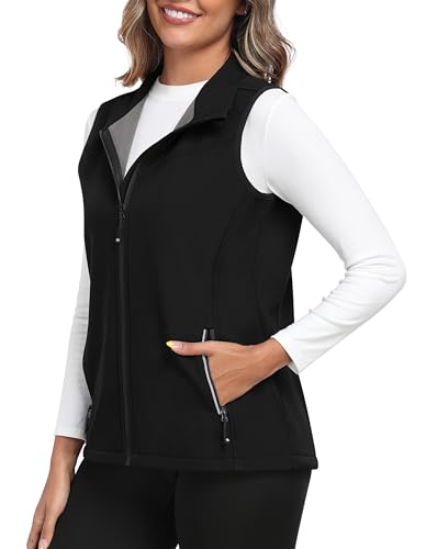 MoFiz Women's Fleece Lined Softshell Vest Windproof Lightweight Insulated Sleeveless Jacket Full Zip Running Vest