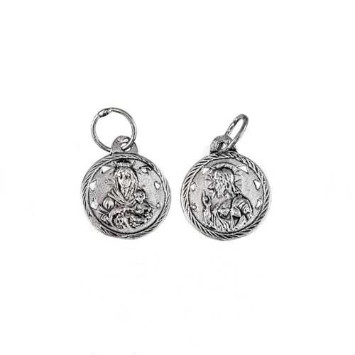 Minoplata Medalla escapulario de Plata de ley Virgen del Carmen y Sagrado Corazón