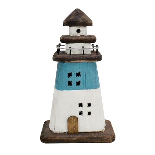 wovorins Wooden Lighthouse Decor Nautical Tabletop Centerpiece Decorative Lighthouses Ocean Beach Themed Sculpture Indoor Outdoor Wood Farmhouse Decoration for Party Mantel Table (Blue)