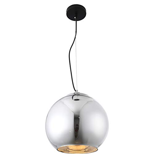 Mzeda Modern 15.75" Pendant Lighting Fixture,Large Chrome Pendant Light,47" Adjustable Cord Kitchen Island Lighting with Silver Mirror Finish Glass Globe Shade for Studio,Dining Room