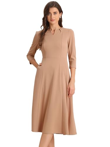 Image of Allegra K Womens 3 /4 Sleeve A-Line Business Work Formal Midi Dress