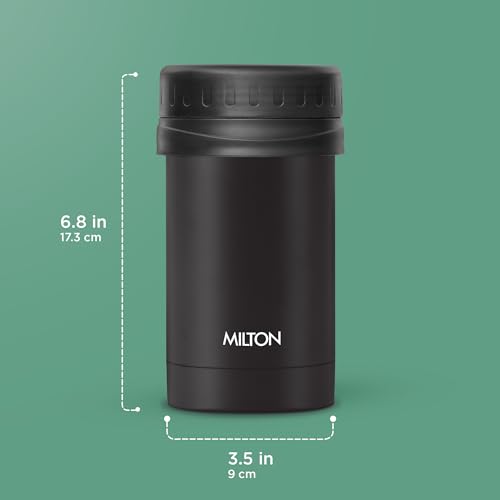 Image of MILTON Soup Flask 500 Thermosteel Vacuum Insulated Food Jar|Hot & Cold Thermal Flask|Double Walled|Leak Proof |Ideal for carrying Soup, Juice, Tea, Coffee to Office, School,Travelling, 460 ml, Black
