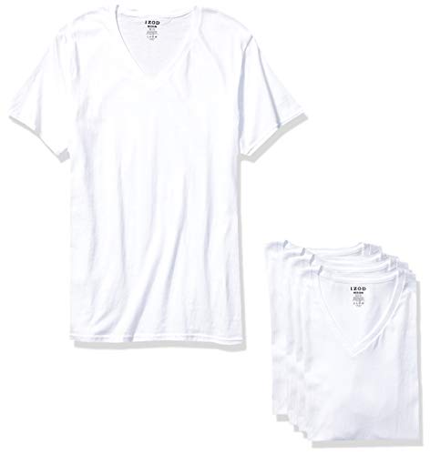 IZOD Men's 5 Pack V-Neck Tee, White/White/White/White/White, L