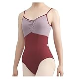 BNDDZBN Ballet Leotard Women Ballet Leotard Patchwork Color Gymnastics Leotards Ladies V-neck Backless Bodysuit Dance Costume Adult Yoga Dancewear(Red,S)