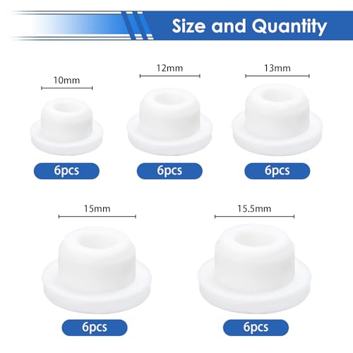 Image of smseace 30Pack Rubber Plugs for Round Holes 5-Sizes Used for 10-15.5mm ID Hole Silicone Rubber Hole Plugs in Biscuits & Plugs