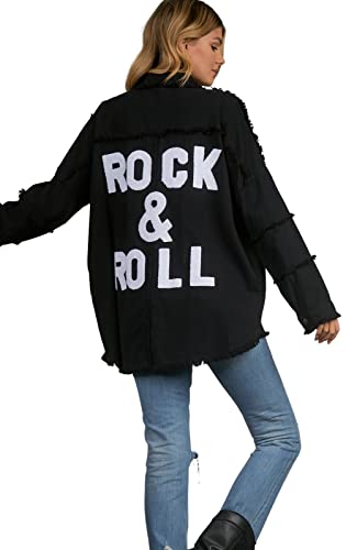 ELAN Women's Rock and Roll Distressed Button Up Jacket