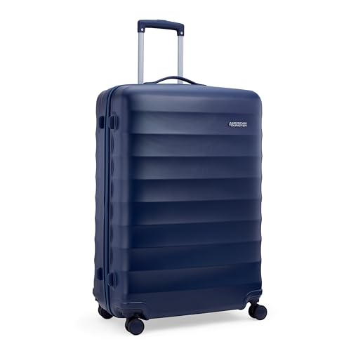 Image of American Tourister Barcelona | Check-in Trolley Bag (79 cm) | 360 8 Wheel Travel Luggage | Hard Case Polycarbonate Suitcase | Mounted Combination Lock | Midnight Blue