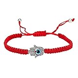 CFJsdrRY Pulseras de hilo rojo ajustables a mano Hamsa, mano de Brazalete turca de mal ojo de la suerte para mujeres, regalo de joyería con amuleto trenzado