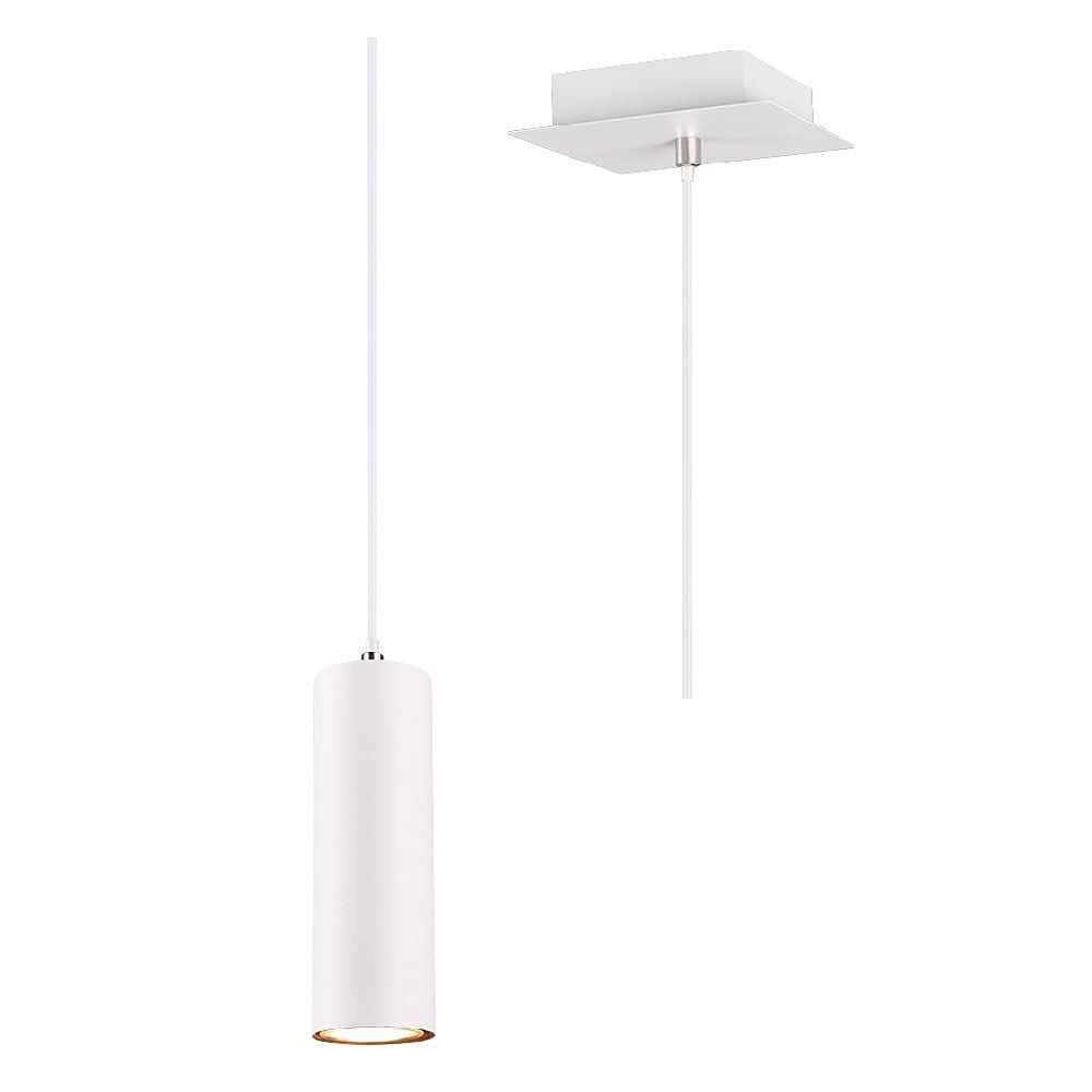 Britalia White Modern Cylindrical Pendant Ceiling Light | 6Cm Diameter | 1 X Gu10 Lamp Bulb Required (Not Included) | Square Fixing Plate | Contemporary Design | Spotlight