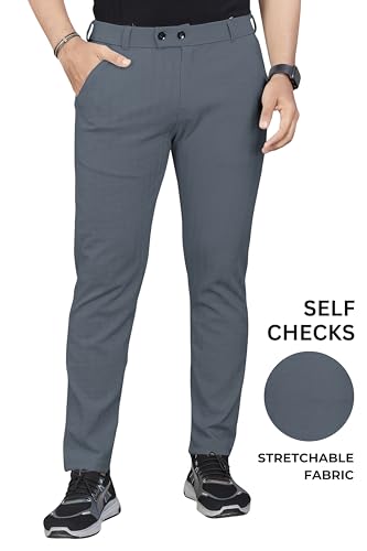Image of Men's Cotton Blend Self-Design Trousers | Mid-Rise Regular Fit Pants for Work, Travel & Casual Wear [Pack of 1]