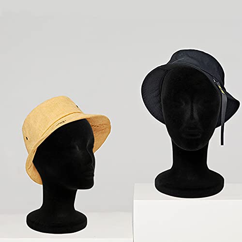 Foraineam 2 Pack Black Styrofoam Mannequin Head, 12 Inch Female Manikin Foam Heads, Wig Holder Hats Glasses Hairpieces Display Stand