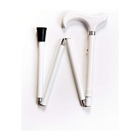 White Adjustable Folding Walking Stick Cane with Easy Joints and a White Derby Handle Cover