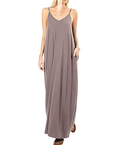 Sommerkleider Lang Maxikleid Strandkleider Lange Kleider Sommer Boho Bodenlanges Kleid Jerseykleid Trägerkleid Sommerkleid V Ausschnitt Bohemian...