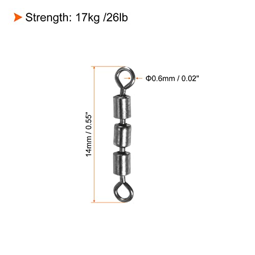 PATIKIL High Speed 3 Roller Swivel, 20Pcs 26lb Copper Barrel Bead Chain Rolling for Saltwater Freshwater Fishing Black - Image 2