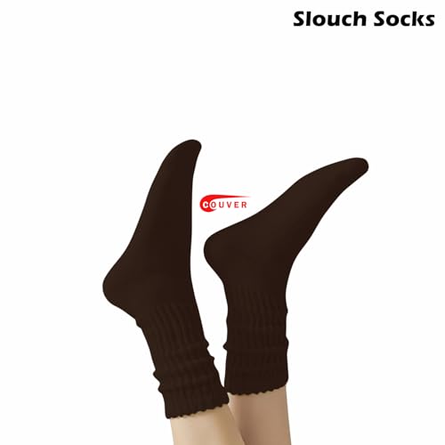Image of COUVER Womens Scrunched Slouch Socks Soft Cotton Breathable Retro Crew or Knee High, Multiple Colors