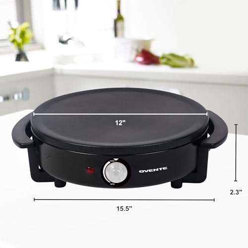 OVENTE 12-Inch Electric Crepe Maker & Griddle – Nonstick Hot Plate with Adjustable Temperature, LED Indicator, Batter Spreader & Spatula, Black CRM1122B by OVENTE - Image 7