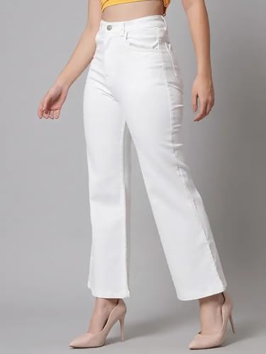Image of KOTTY Women's Solid|Fit and Flared Fitting|Ankle Leg Style|High Rise|Stechable|Casual Jeans
