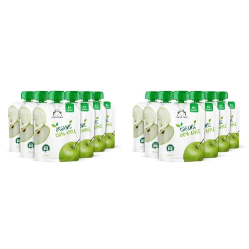 Marca Amazon - Mama Bear Bolsitas de Puré de manzana ecológico, Vegetariano, 90g, Paquete de 12