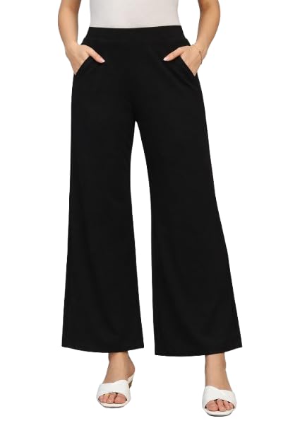 messica Women’s High-Waist Straight Fit Trousers | Solid Cotton Blend Stretchable Pants with Elastic Waist | Full-Length Formal & Casual Wear Bottoms-picture-44