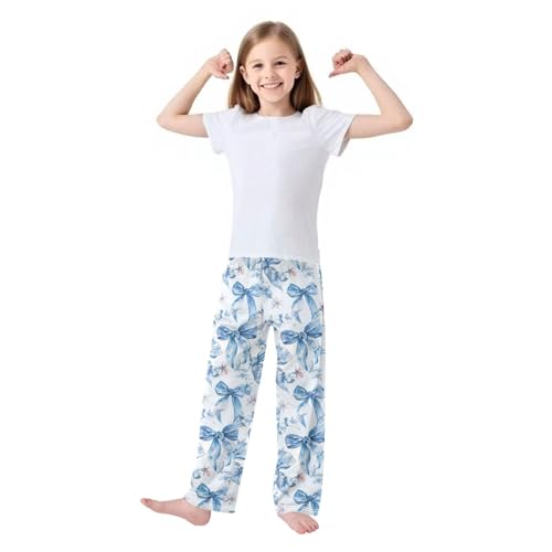 Pajama Bottoms, Blue Floral and Bow Pajamas Pant Sleep Long Pants Lounge Wear Sleepwear Soft Pjs2