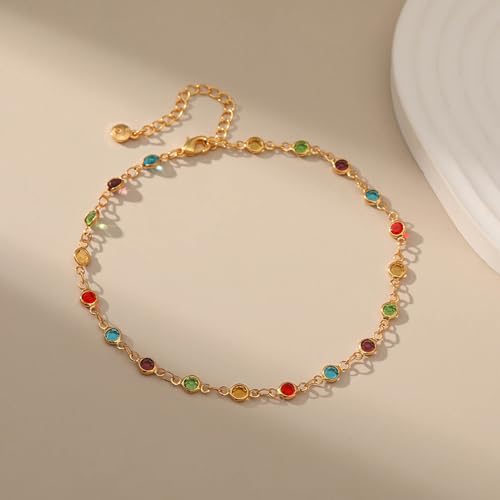 CYWQ 18k Gold Plated Anklet Bracelets for Women Adjustable Bohemian Bead Coloured Zirconia Anklet Holiday Beach Jewellery For Women - Image 3