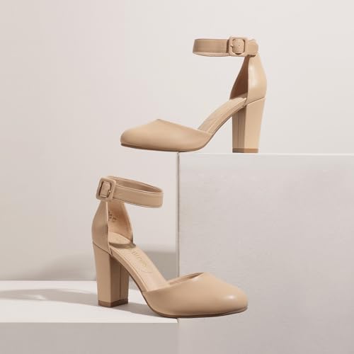 DREAM PAIRS Women's High Heel Ankle Strap Closed Toe Chunky Wedding Pumps Shoes2
