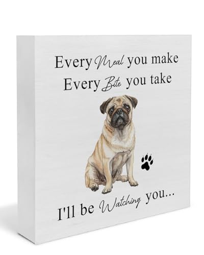 Pug Gifts for Pug Lovers, Dog Mom Dad Gifts, Funny Puggle Wood Sign Decor for Kitchen Living Room Home