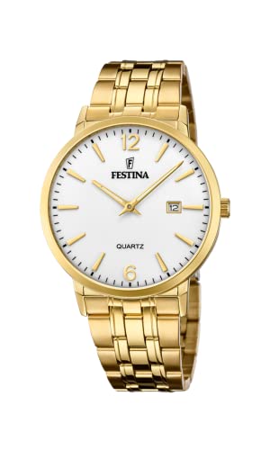 Festina Montre Homme Analogique en Acier Inoxydable 316L Doré - Mouvement Quartz - Calendrier - Verre Minéral Haute Résistance - Étanche 5 ATM F20513/2