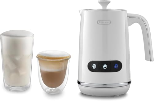 DeLonghi Elektrischer Milchaufschäumer LatteMix EMF3.W für heiße & kalte Milch & pflanzlichen Alternativen einfache Reinigung transparenter Deckel 3 Tasten 250ml Weiß