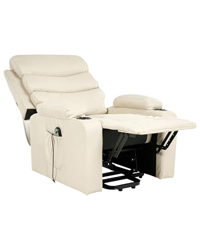 Beliani Fauteuil de Relaxation Moderne en Cuir PU Électrique avec Repose-Pieds Porte-Revues Beige Eter