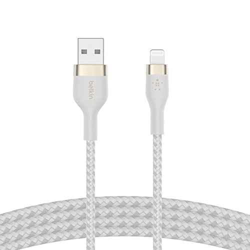 Belkin BoostCharge Pro Flex Braided USB A to Lightning Cable 2M/6.6FT - MFi Certified 20W Power Delivery iPhone Charger Cord - Apple Charger USB A Cable - Fast Charging - iPhone 14, iPhone 13 - White - image 3