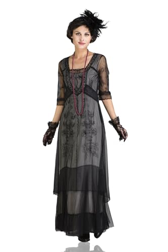 Nataya CL-201 Women's 1920s Edwardian Victorian Vintage Style Wedding Party Dress in Black