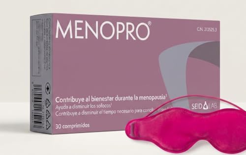 SEID Lab MENOPRO® para Mujer+ ANTIFAZ FRIO DE REGALO, Comprimidos, 30 Unidades, sin Gluten ni Lactosa, Alivio de Sofocos y Sudoración Nocturna, Tomar antes de Acostarse