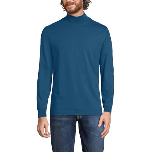 Lands' End Mens Long Sleeve Super-T Mockneck Evening Blue Tall Large