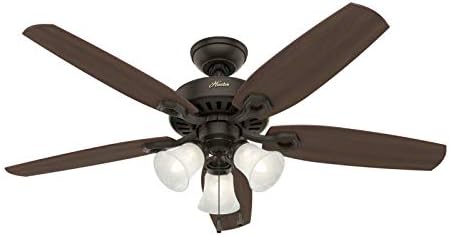 Hunter 52 inch Indoor Ceiling Fan with LED Lights - Bronze Ceiling Fan with Pull Chain, For Bedroom or Living Room, Standard Mount, No Remote, 5 Blades, Includes Bulbs - Builder Plus 53238, New Bronze