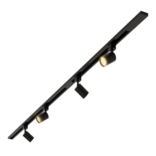 La mejor comparación de Sistemas de iluminación en rieles, barras y cables , tabla con los diez mejores. 41 ILLUX Kit de Iluminación de Riel Ajustable LED Lámpara de Techo para Interior de 2 Metros con 4 Lámparas Atenuables 18W 120V Base GU10 para Sala Kanon Small TL-5150.R2 (Negro,...