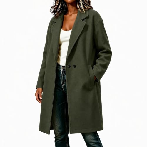 Womens Trench Coat Double Breasted Lapel Jacket Fall Winter Outerwear - image 5