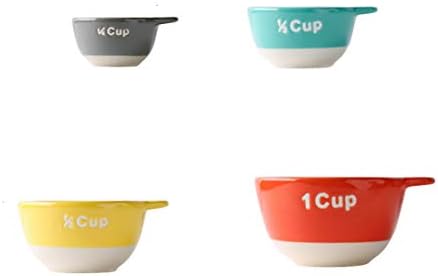 Stoneware Set of 4 Bowl Shaped Measuring Cup Set with Handles, Multicolor