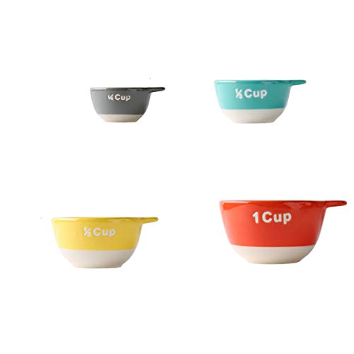 Stoneware Set of 4 Bowl Shaped Measuring Cup Set with Handles, Multicolor
