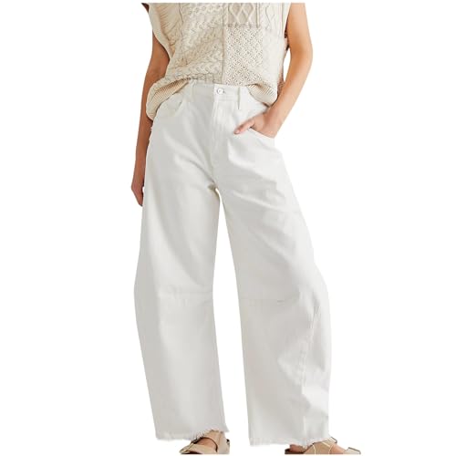 Mid Rise Barrel Jeans for Women Wide Leg Mid Waist Cropped Denim Pants Women's Loose Y2k Baggy Boyfriend Jeans with Pockets