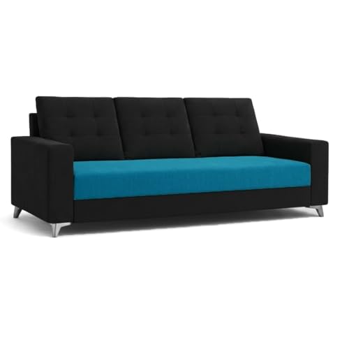 Image of Hakuna Plush Velvet 3 Seater + 1 Seater + 1 Seater Sofa Set | Silken Velvet Upholstery | Golden Legs | Designer Set for Living Room & Office Spaces (Black & Aqua Blue)