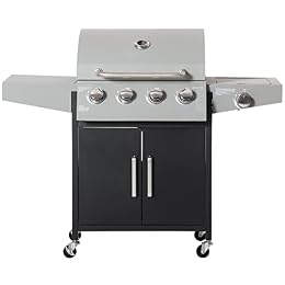 Outsunny 4 Burner Propane Gas Grill with Side Burner 48,000 BTU Silver