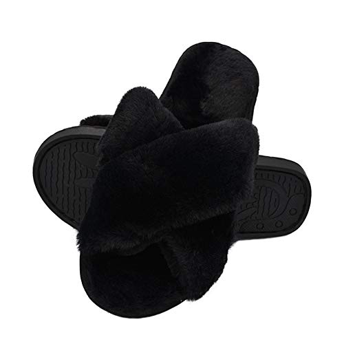HUMIWA Womens Faux Fur Slippers Warm Fussy Flip Flop House Slippers Open Toe Home Slippers for Girls Men2