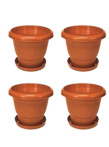 Bhajanlal Greenery Plastic Pot pots for indoor plants with Bottom Plate, Brown, Size :10 inch (Pack of 4) (B09FS1K4WR) Amazon Price History, Amazon Price Tracker