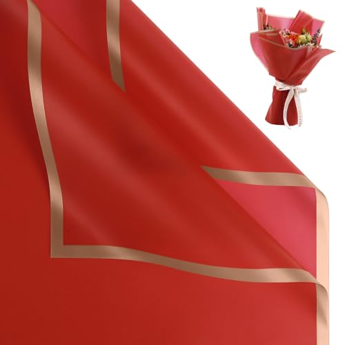 NESCCI 20 Sheet Flower Wrapping Paper - Waterproof Floral Bouquet Wrapping Paper, Florist Supplies Packaging Paper for Wedding Birthday Gift DIY (Big red)