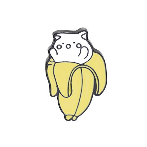 Pinhan Broche en forme de banane en émail avec motif de chat et chat