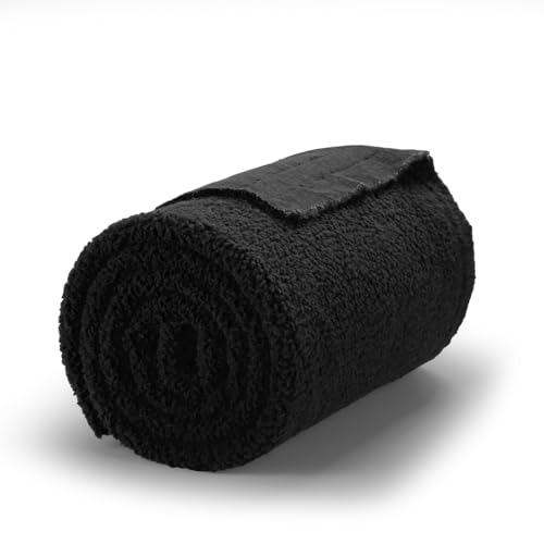 Hahafelt Sherpa Fabric 2 Yard x 63 Inch Faux Lambskin Thermal Lined Black Fur Sherpa Fleece Fabric for Crafts Materials, Scarf, DIY Sewing, Dolls, Pillow, Seat Pads