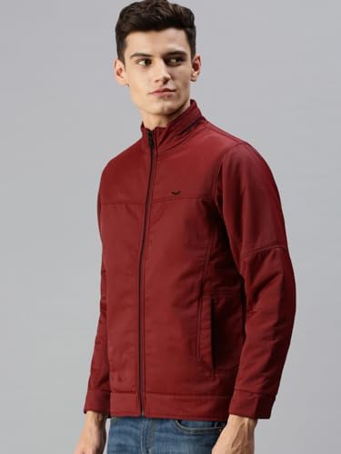 Image of SHOWOFFFF Men Solid Front-Open Jacket | Stand Collar Full Sleeves Nylon Jacket's for Mens | Slim Fit Regular Length Jackets for Men's